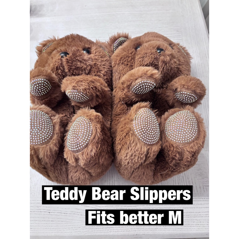 Brown Teddy Bear Studded Slippers for Kids Sz Lg brand New